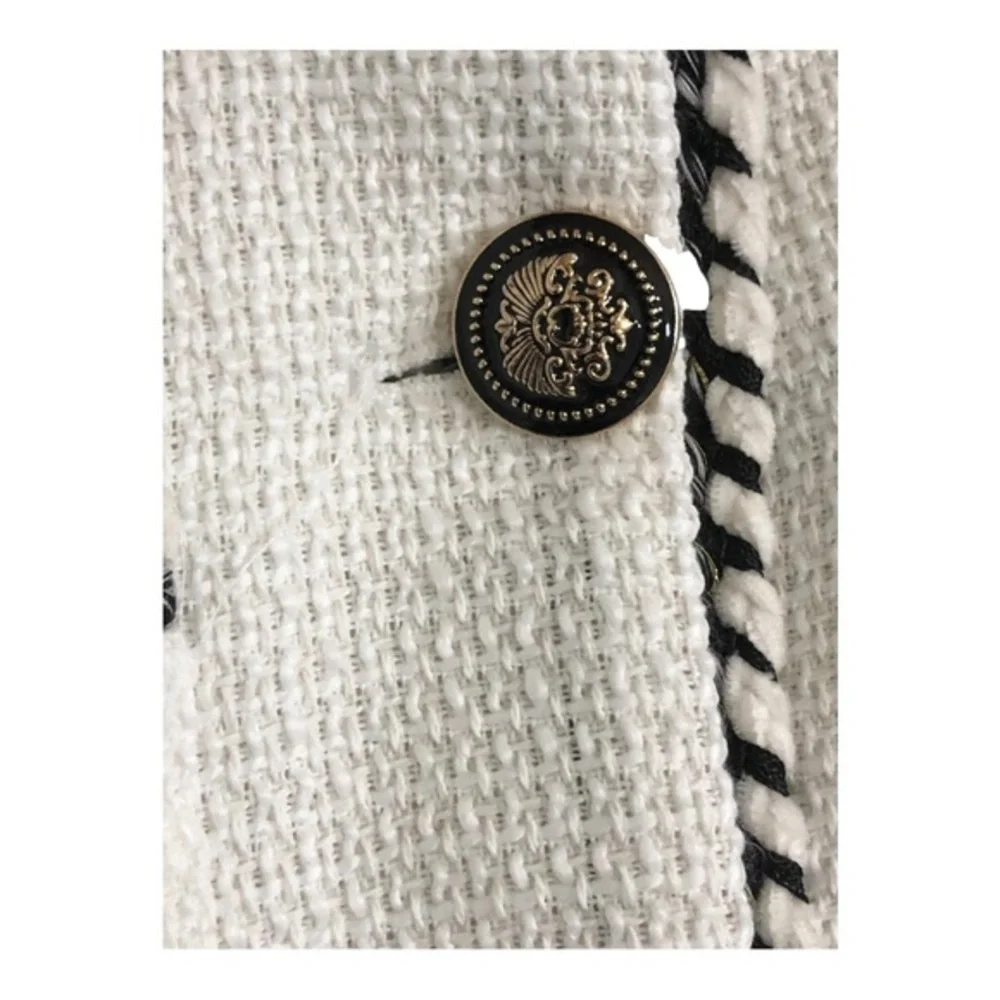 Haute‎ Monde offwhite ecru textured collarless baroque button blazer jacket sz M